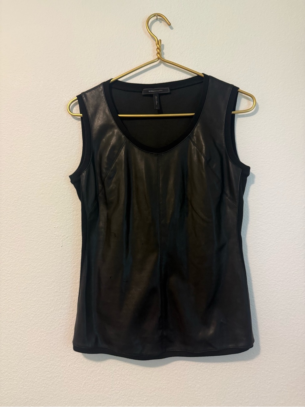 BCBG Maxazria Faux Leather Black Tank Top - Small